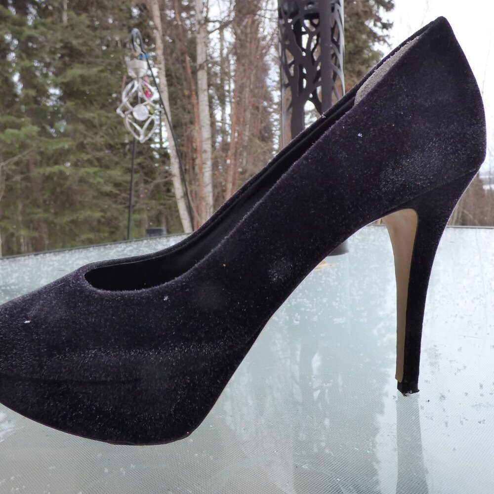 HOEGL GOTH WEDDING BLACK FUZZY FEEL HIGH HEELS CLOSED SHOES SIZE 9 - Picture 6 of 14